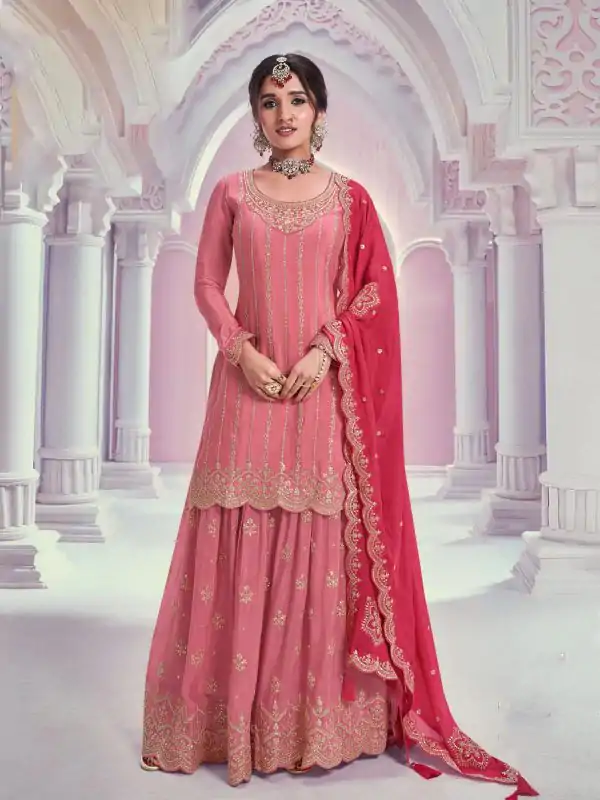 Amazing Light Pink Color Chinon Multi Coding Work Salwar Suit
