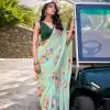 Amazing Light Pista Color Weightless Marble Floral Printed Saree