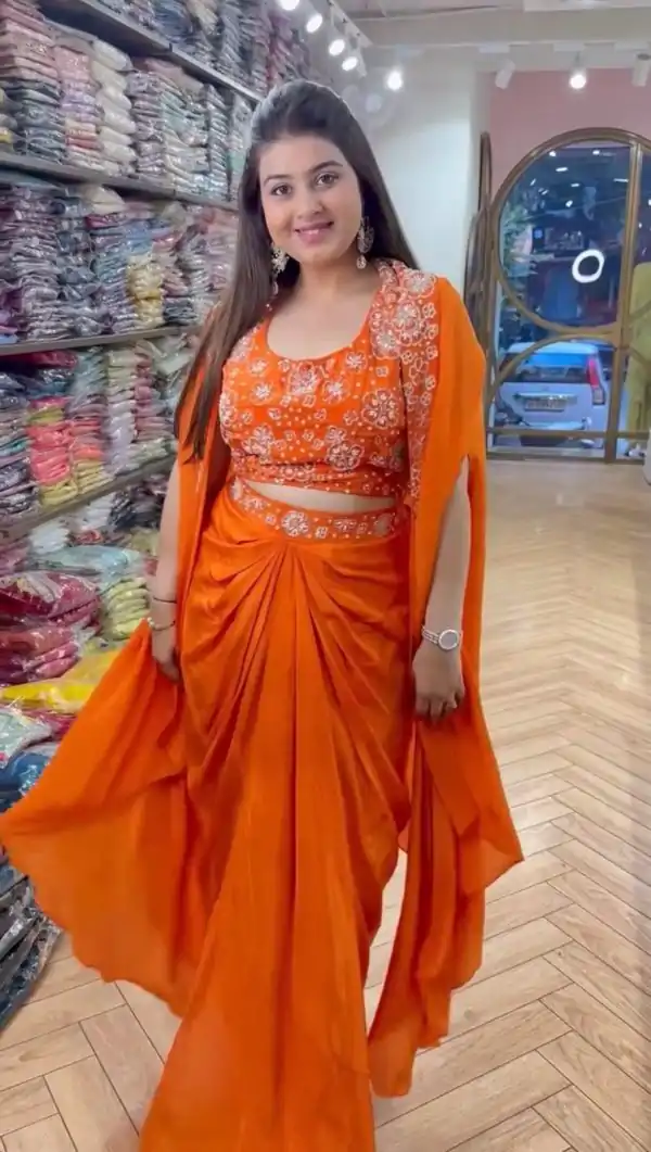 Amazing Orange Color Satin Silk Thread With Sequence Dhoti Suit