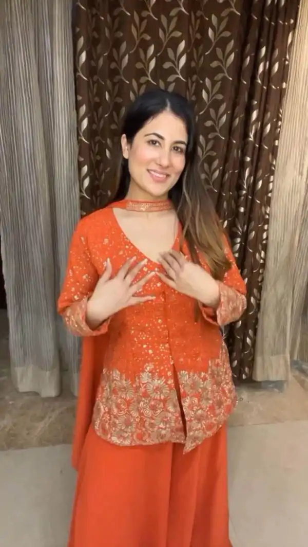 Amazing Orange Color georgette Sequence Embroidery Work Salwar Suit