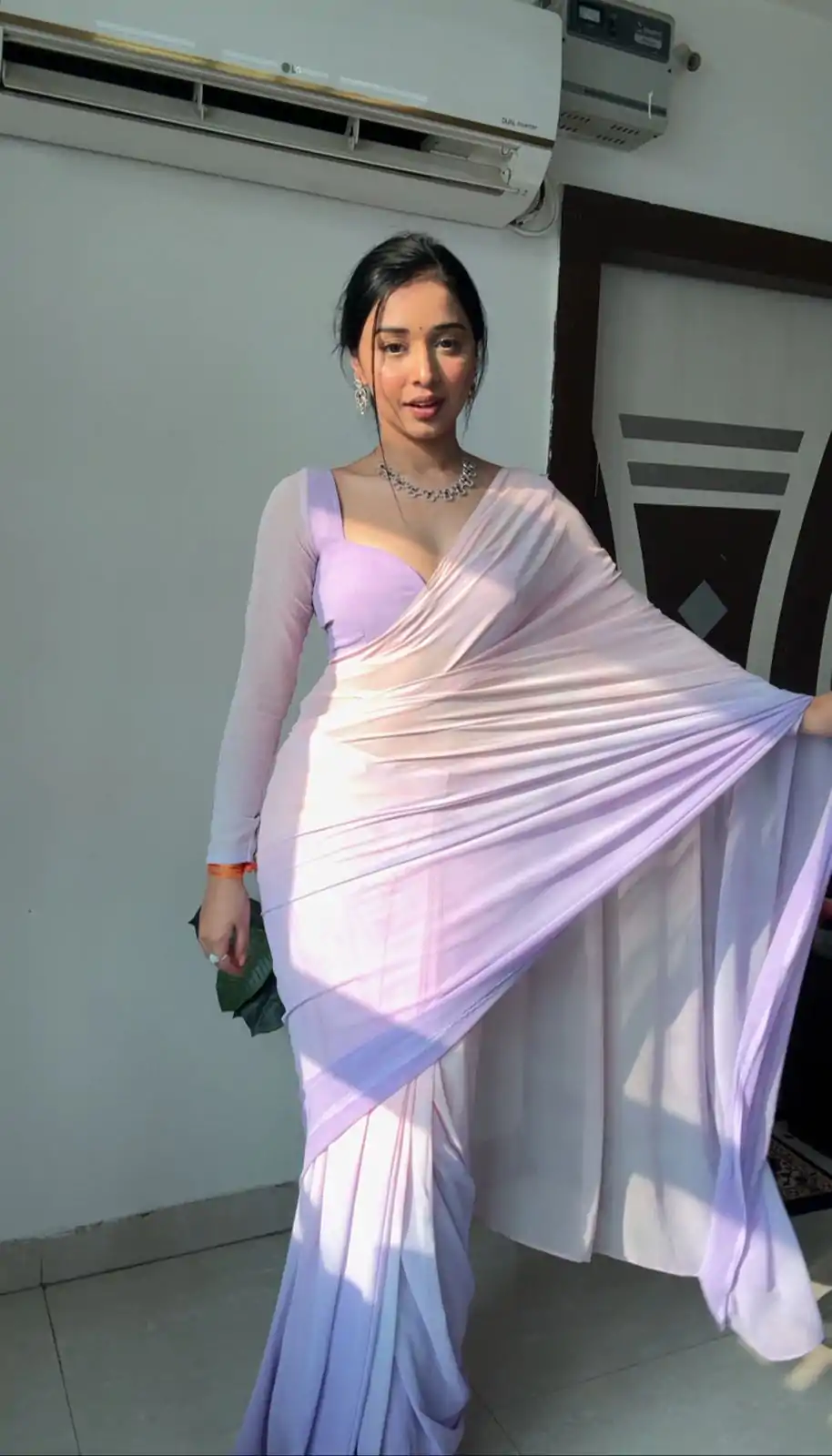 Amazing Purple And Pink Color Soft Georgette Silk Ready To Wear Saree - Image 3
