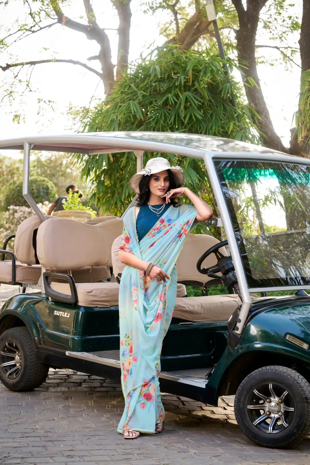 Amazing Sky blue Color Weightless Marble Floral Printed Saree - Image 2