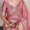 Attractive Pink Color Tissue Shimmer Zari Weaving Work Saree