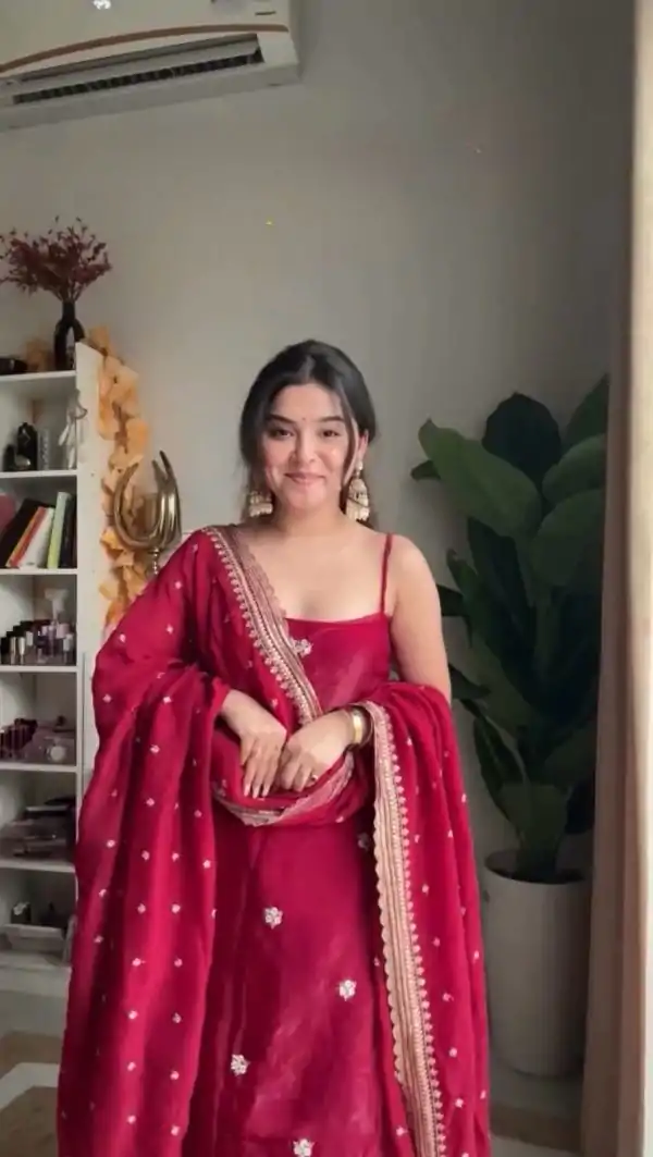 Attractive Red Color Jimi Choo Thread with Sequence  Salwar Suit