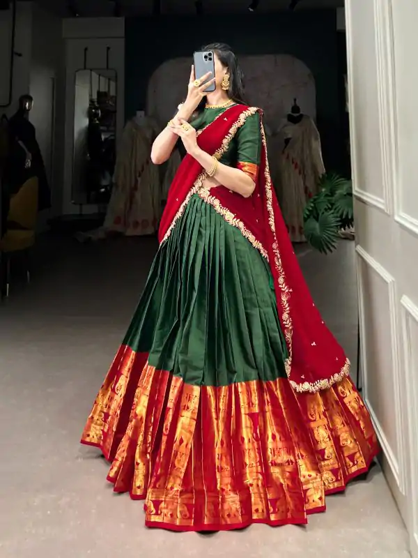 Awesome Green Color Narayan Pattu Zari Weaving Work Lehenga Choli