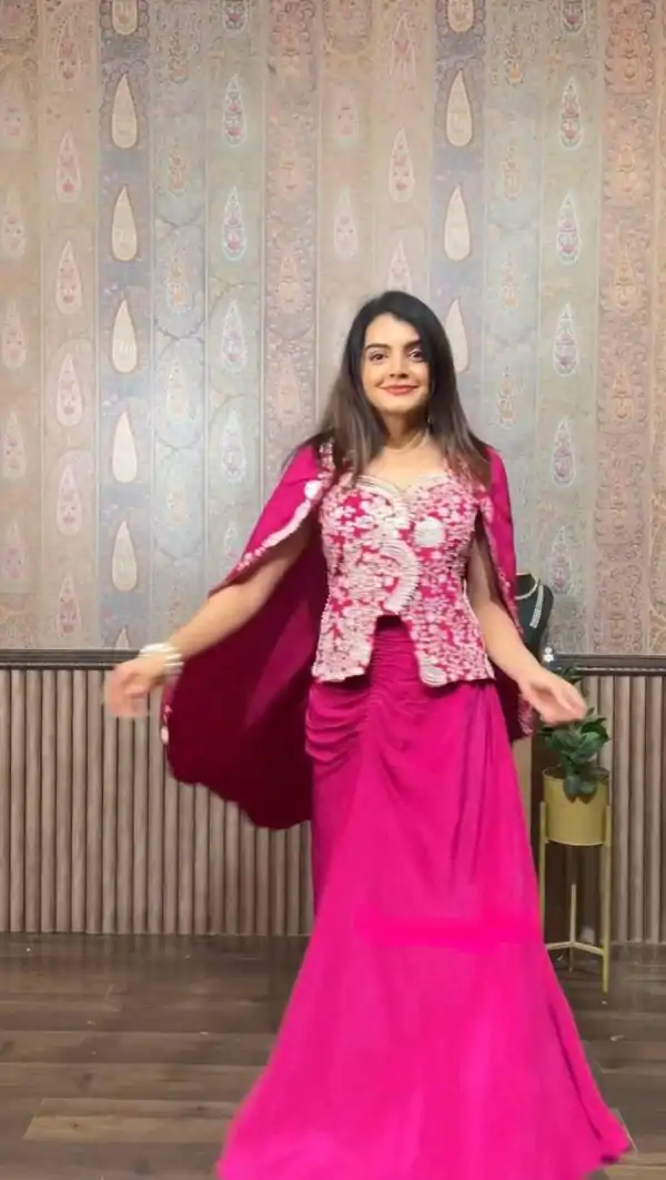 Awesome Pink Color Chinon Sequence Embroidery Work Dhoti Suit