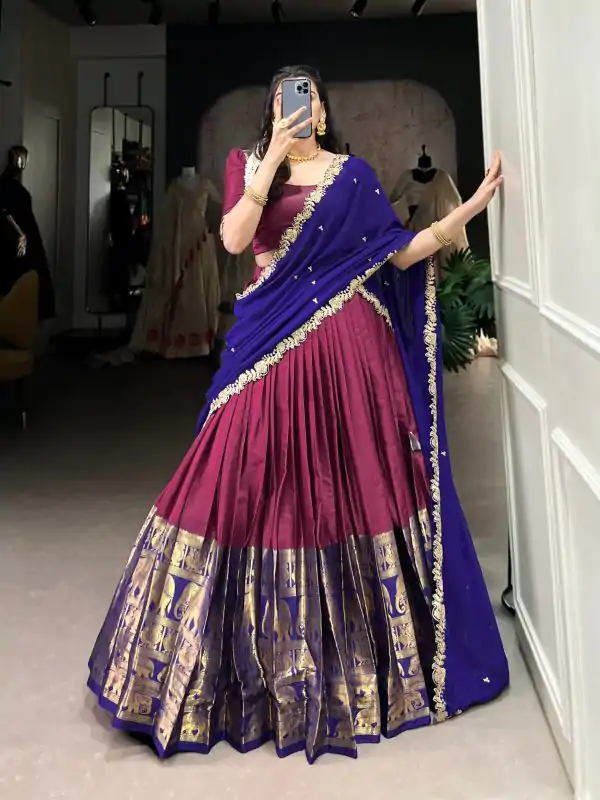 Awesome Pink Color Narayan Pattu Zari Weaving Work Lehenga Choli