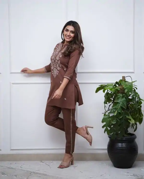 Beautiful Brown Color Rayon Embroidery Work Salwar Suit