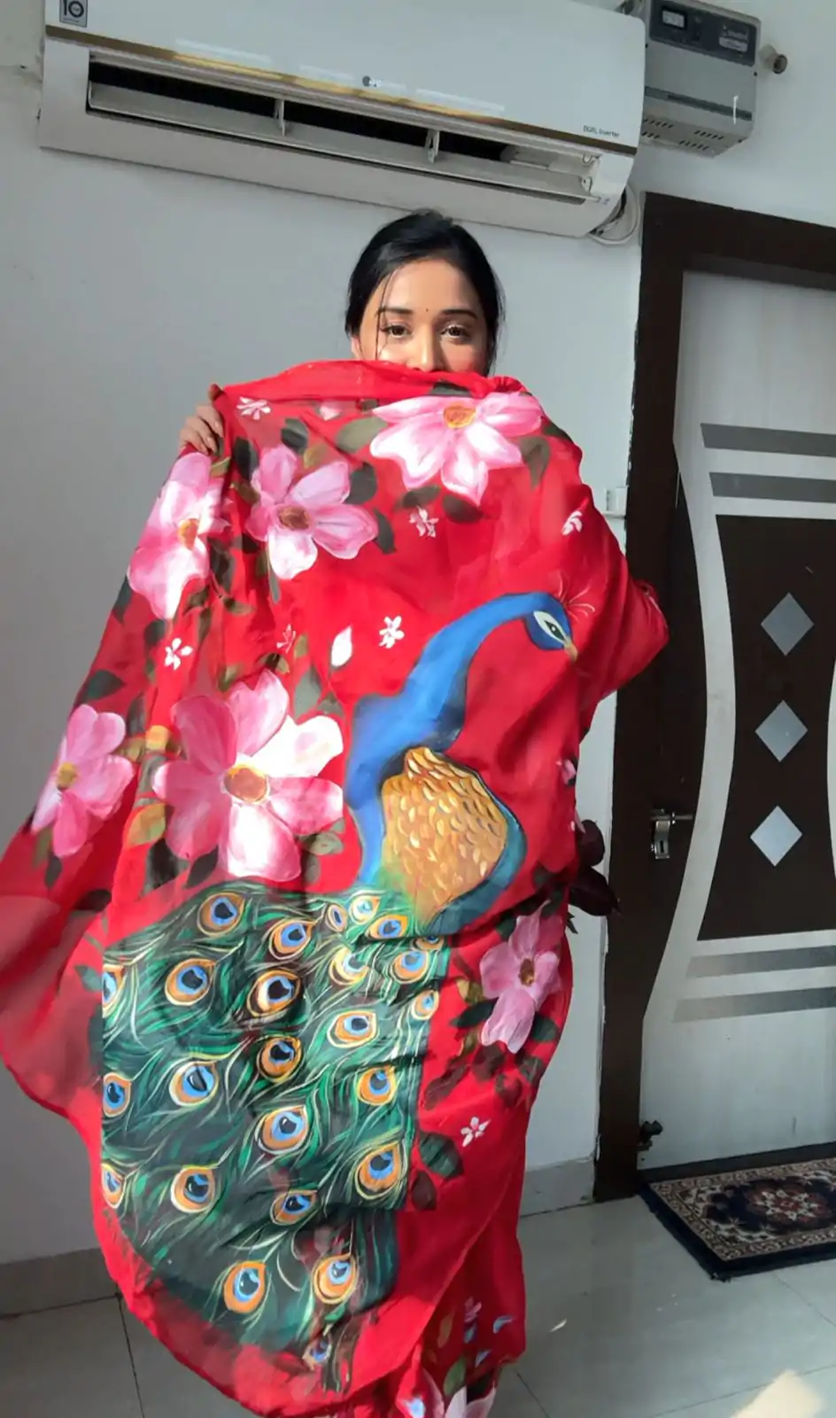 Brid Red Color Soft Organza Silk Ready To Wear Saree - Image 5