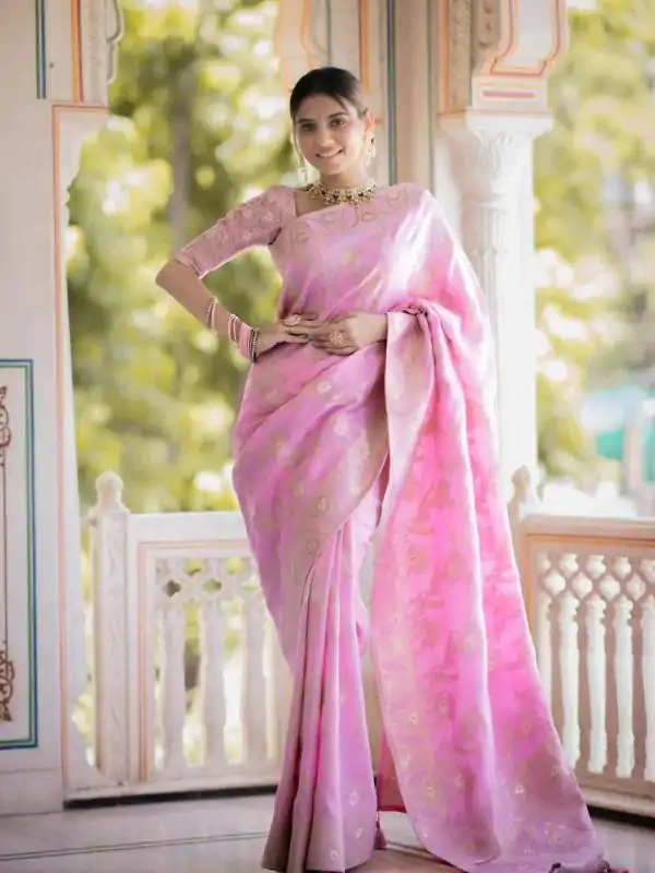 Bright Light Pink Color Soft Litchi Silk All Over Weaving Saree