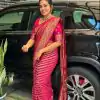 Bright Red Color Soft Litchi Silk On All Over Saree
