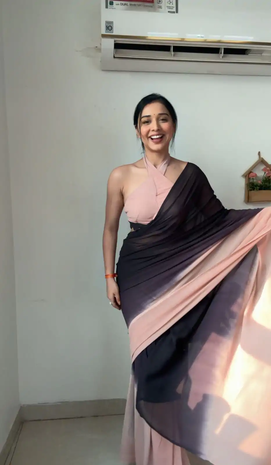 Classic Peach Black Color Soft Georgette Silk Ready To Wear Saree - Image 4