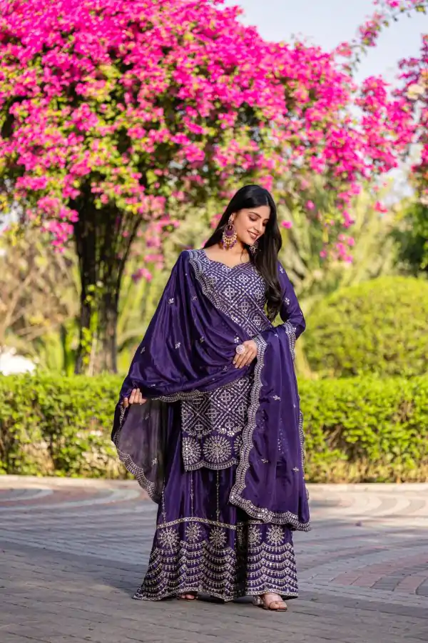 Cool Royal Purple Color Chinon Thread Sequence Work Salwar Suit