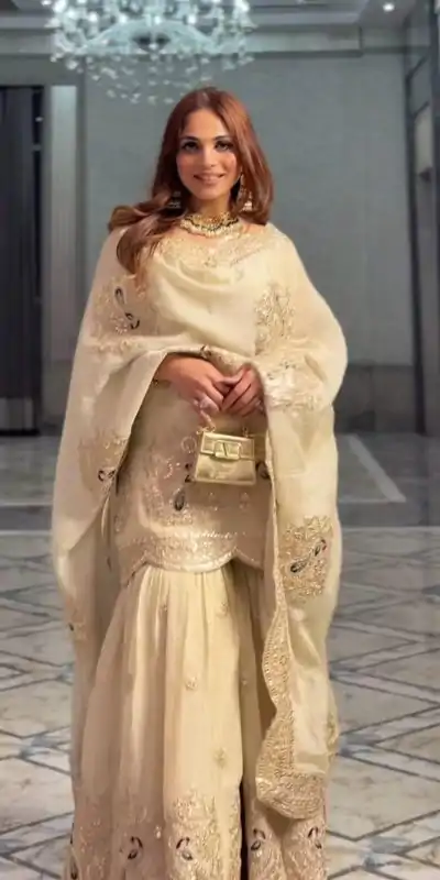 Excellent Half White Color Chinon Silk Sequence Work Salwar Suit