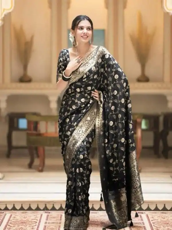 Fancy Black Color Soft Litchi Silk Kubera Pattu Saree
