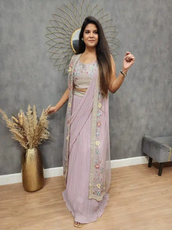 Fancy Light Purple Color Georgette With Embroidery Lehenga Choli