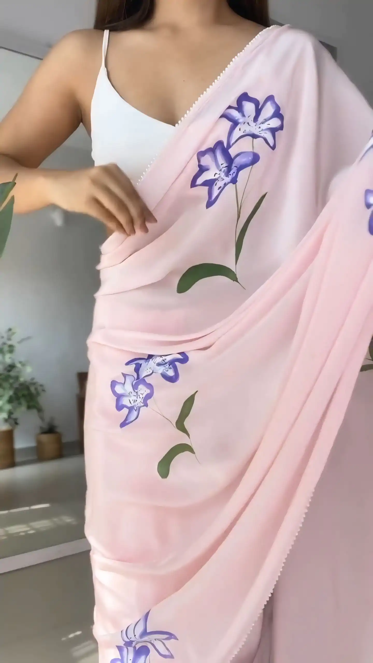Fancy Pink Color Pure Soft Georgette Silk Pari Work Saree - Image 7