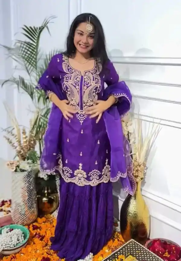 Fancy Purple Color Chinon Silk Embroidery Work Salwar Suit