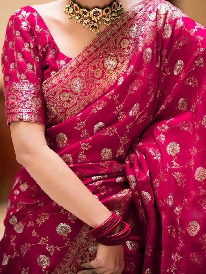 Fancy Rani Pink Color Soft Litchi Silk Kubera Pattu Saree - Image 2