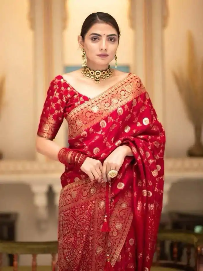 Fancy Red Color Soft Litchi Silk Kubera Pattu Saree - Image 2