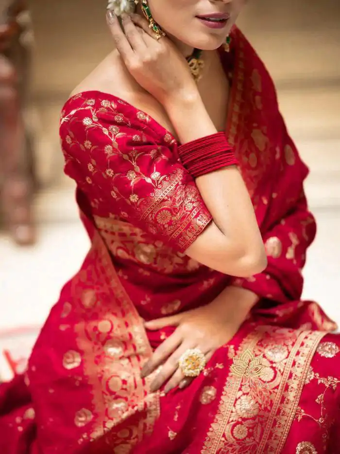 Fancy Red Color Soft Litchi Silk Kubera Pattu Saree - Image 3