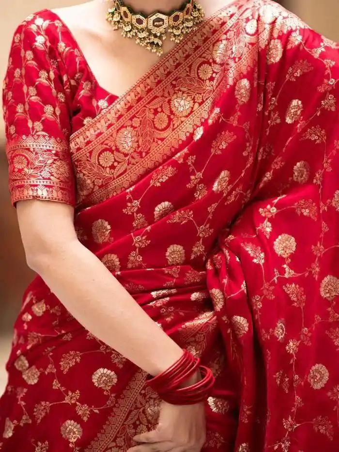 Fancy Red Color Soft Litchi Silk Kubera Pattu Saree - Image 4