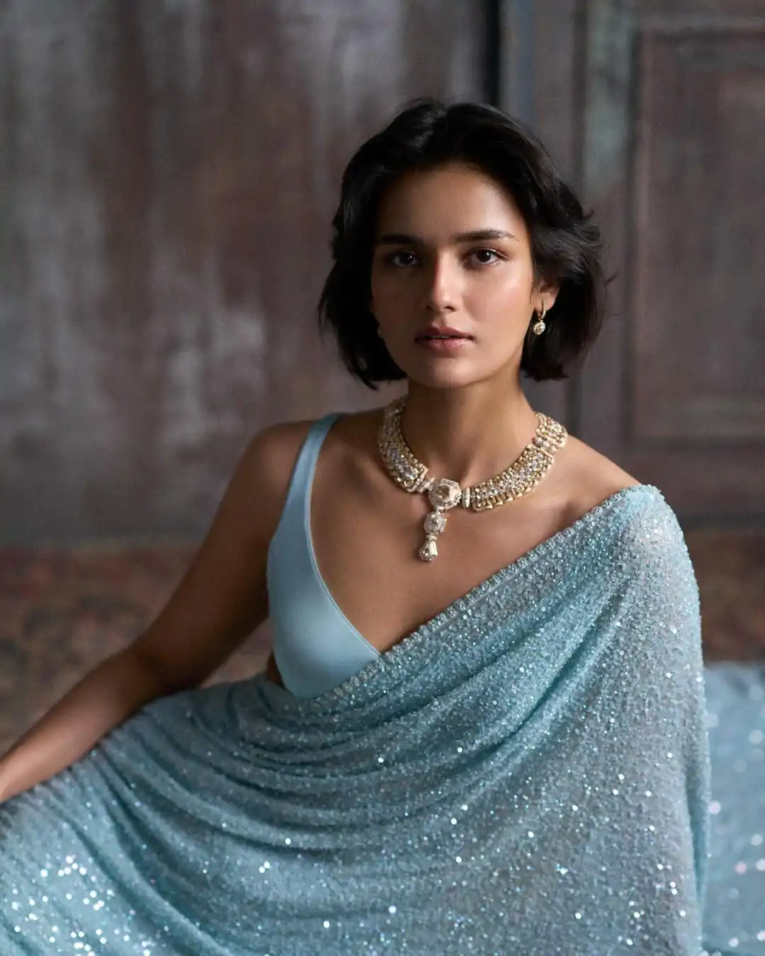 Fancy Sky Blue Color Georgette Khichdi Sequence Work Saree - Image 2