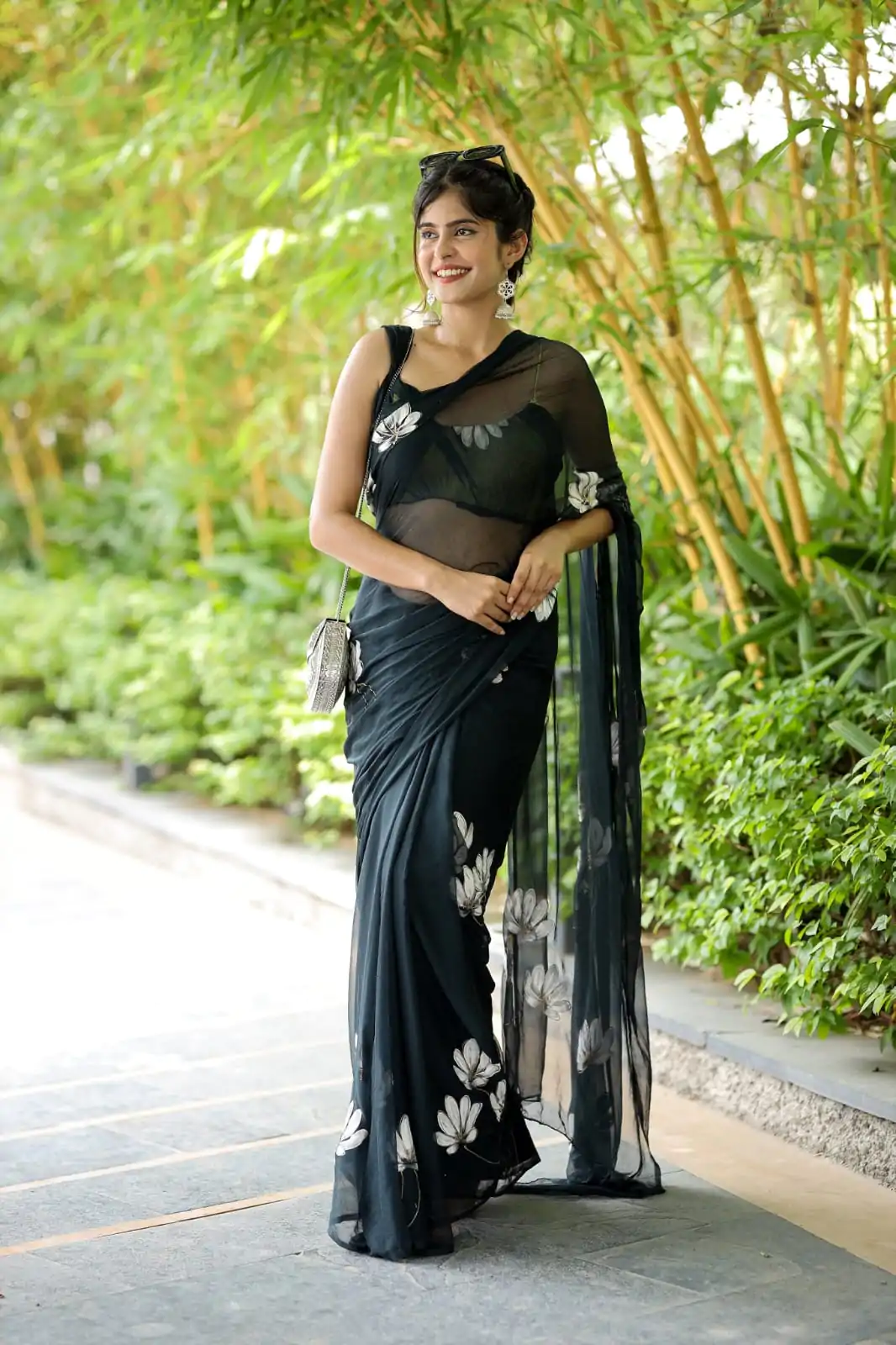 Fantastic Black Color Soft Georgette Silk All Over Saree - Image 3