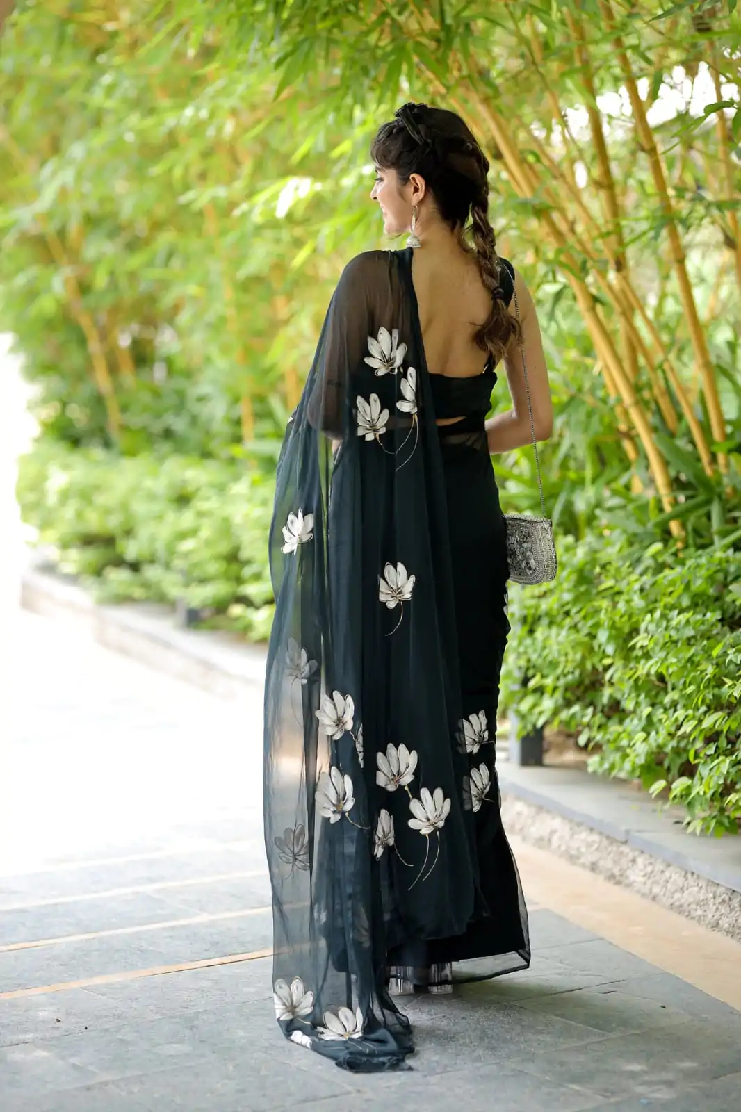Fantastic Black Color Soft Georgette Silk All Over Saree - Image 5