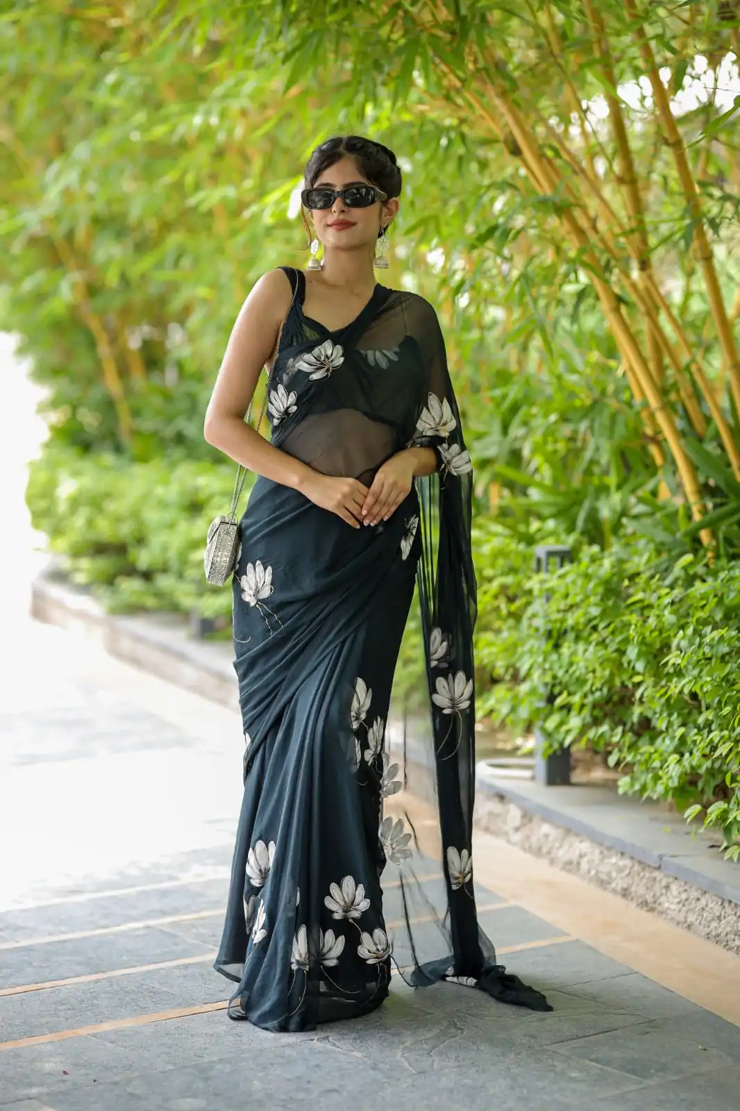 Fantastic Black Color Soft Georgette Silk All Over Saree - Image 7