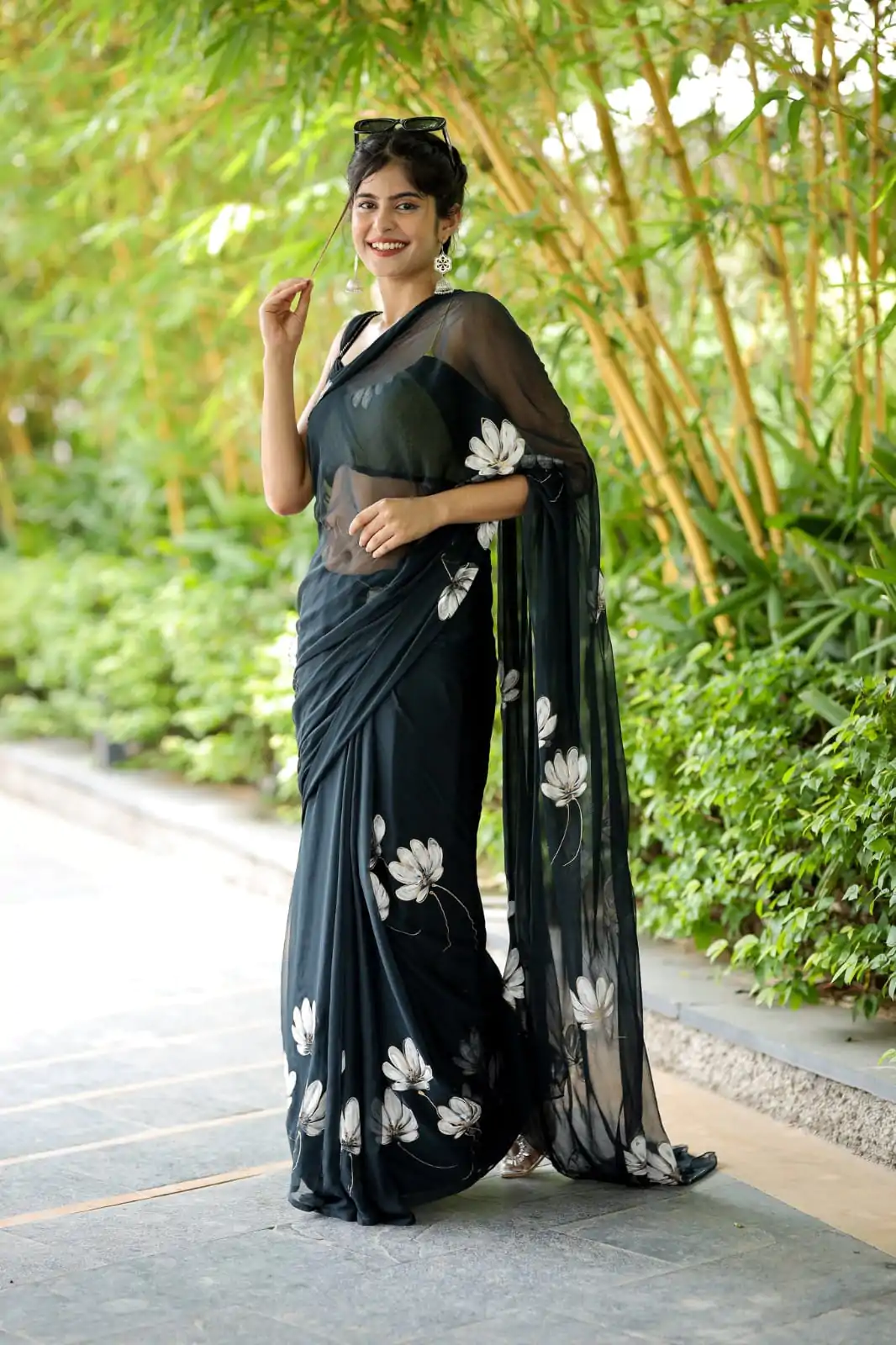Fantastic Black Color Soft Georgette Silk All Over Saree - Image 8