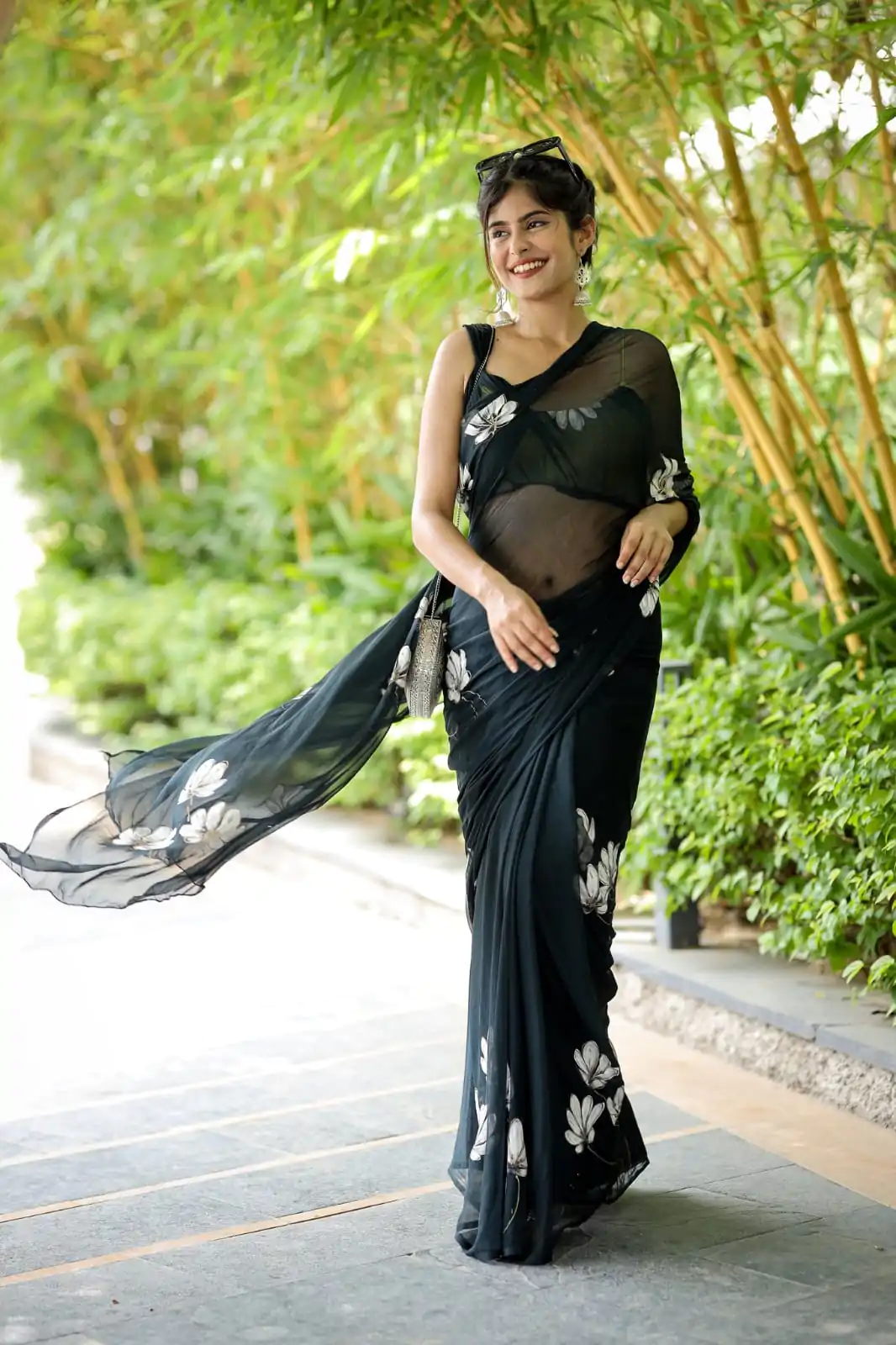 Fantastic Black Color Soft Georgette Silk All Over Saree - Image 9