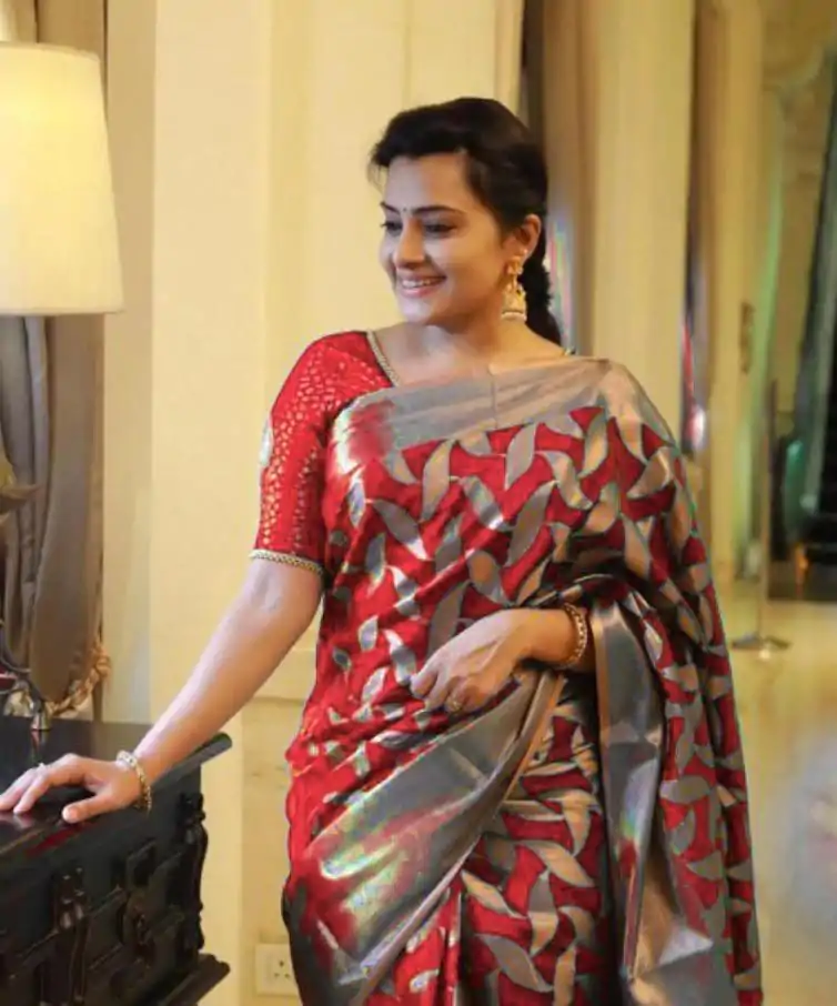 Fantastic Red Color Soft Litchi Silk All Over Weaving Saree - Image 2