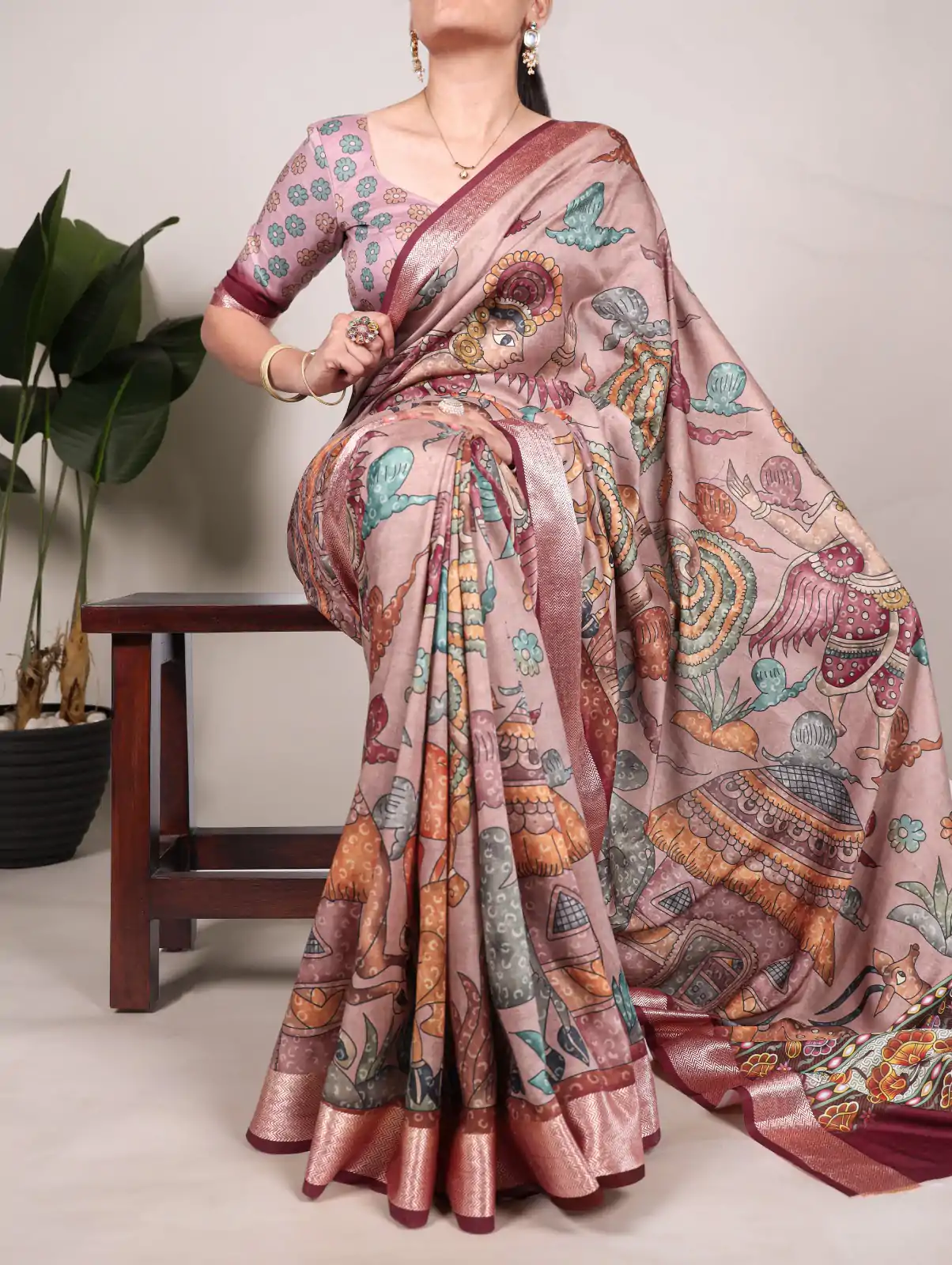 Glowing Cream Color Tushar Silk With Viscose Border Printed Saree