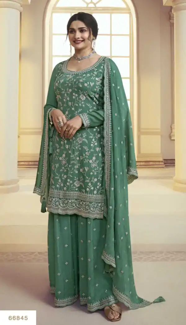 Glowing Green Color Chinon Embroidery Multi Work Salwar Suit