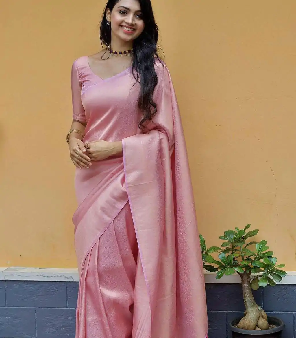 Glowing Pink Color Lichi Silk Jacquard Work On All Over Saree - Image 5