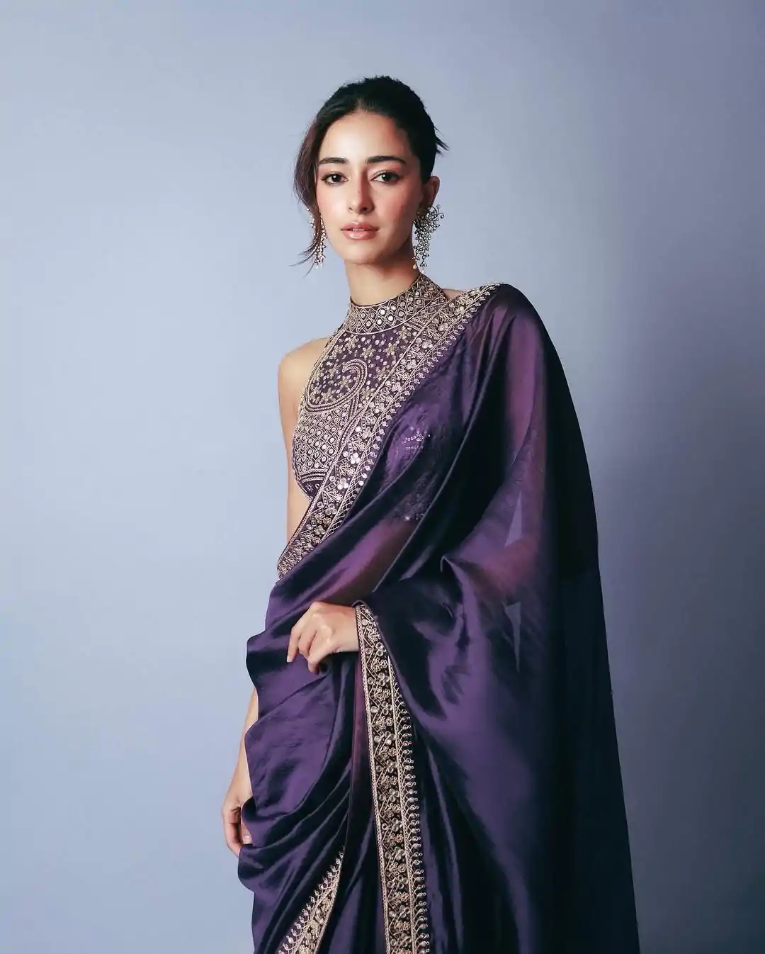 Glowing Royal Blue Color Jimmy Chu Work Thread Sequence work Saree - Image 3