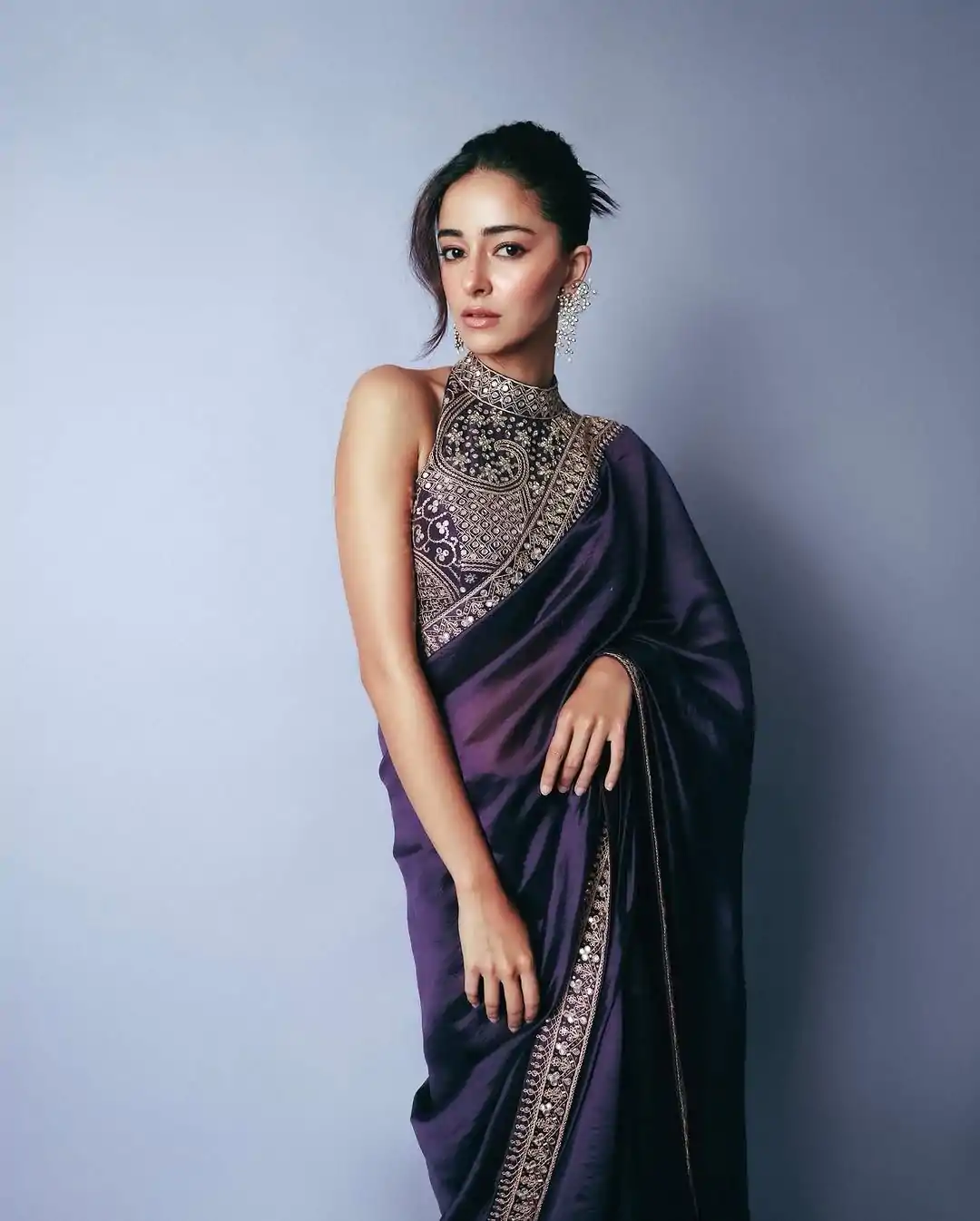 Glowing Royal Blue Color Jimmy Chu Work Thread Sequence work Saree - Image 4