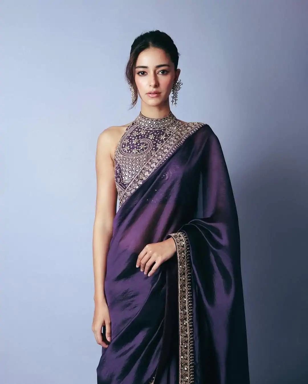 Glowing Royal Blue Color Jimmy Chu Work Thread Sequence work Saree - Image 5