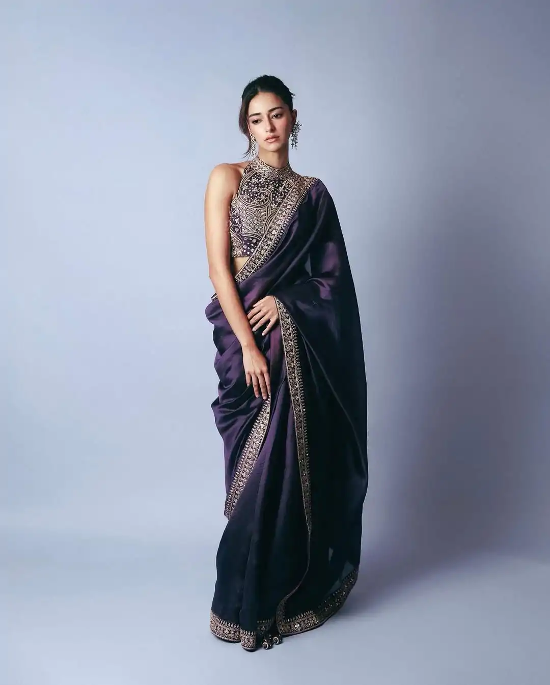 Glowing Royal Blue Color Jimmy Chu Work Thread Sequence work Saree