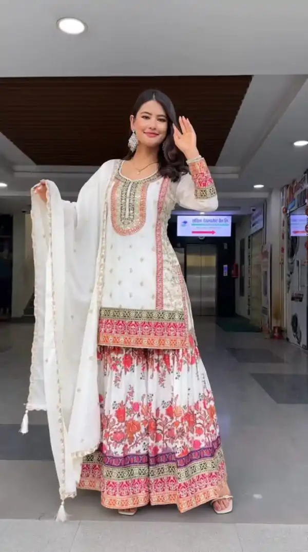 Graceful White Color Georgette Sequences Work Salwar Suit