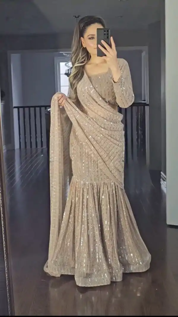 Grand Cream Color fancy Lecrae Drop style Lehenga Choli