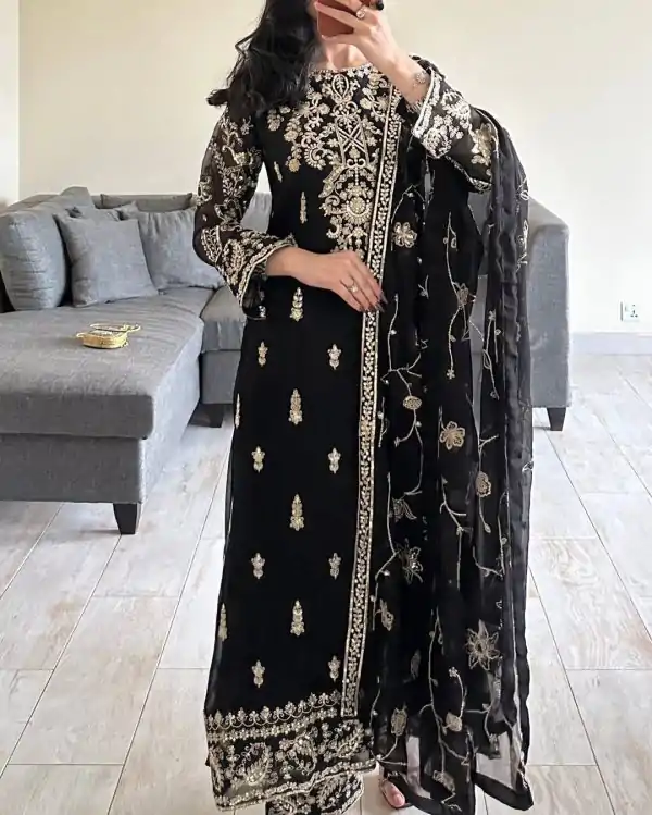Lovely Black Color Georgette thread with Sequence Salwar Suit
