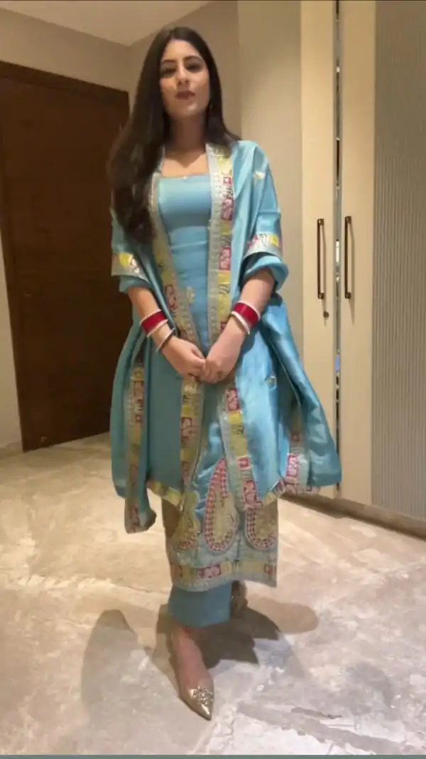 Lovely Blue Color Chinon Silk Embroidery Sequence Work Salwar Suit