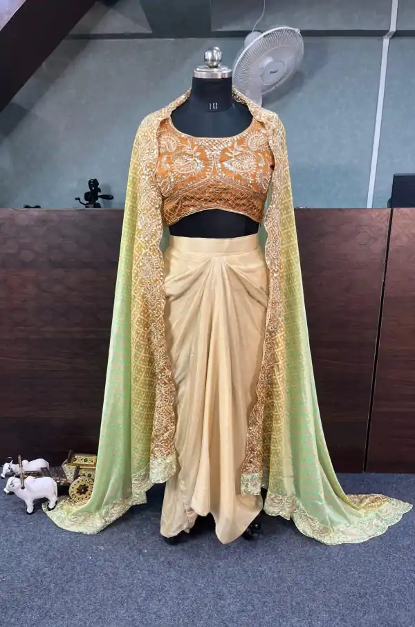 Lovely Orange Color Chinon Silk Embroidery Sequins Work Dhoti Suit