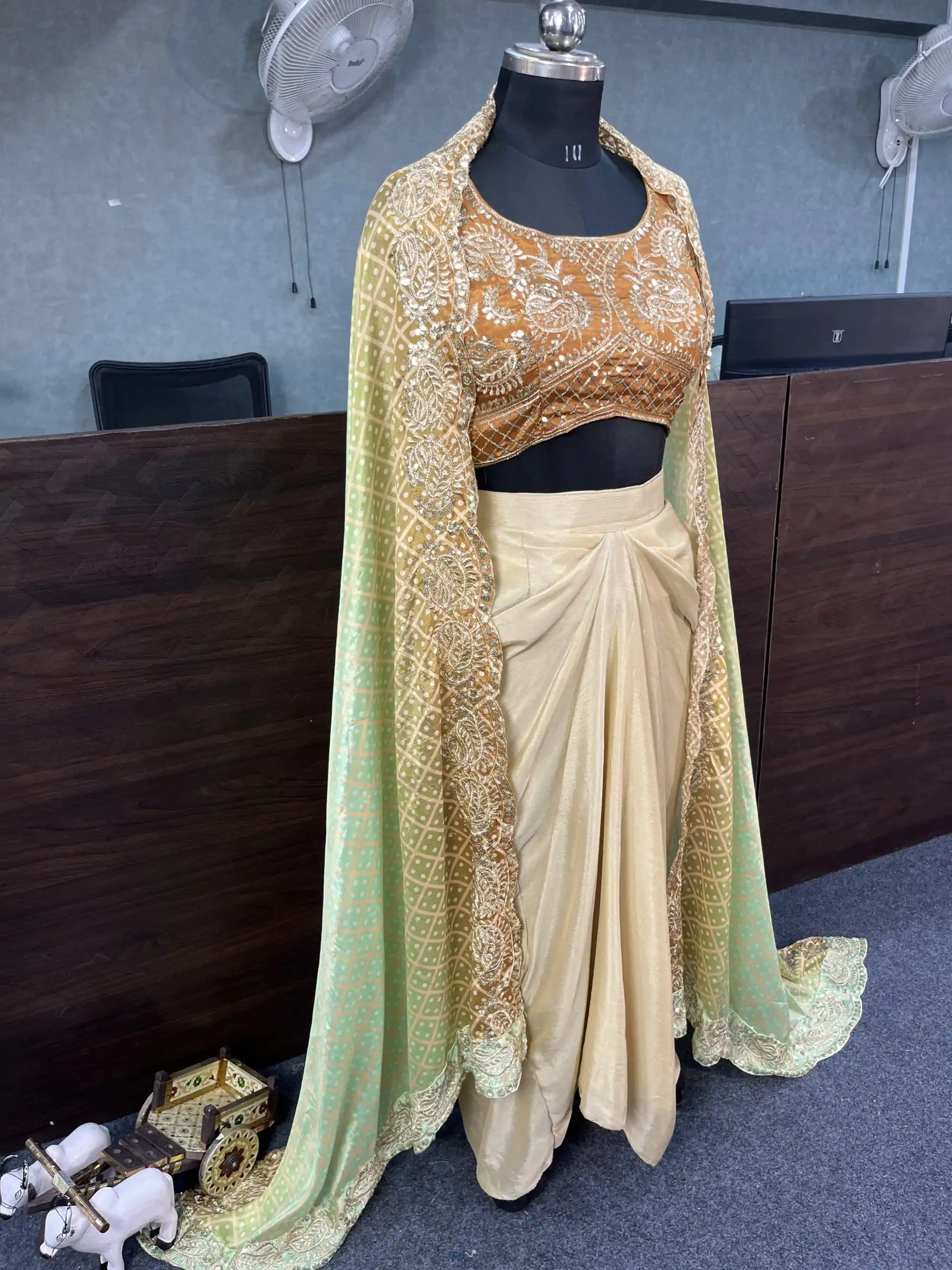 Lovely Orange Color Chinon Silk Embroidery Sequins Work Dhoti Suit - Image 3