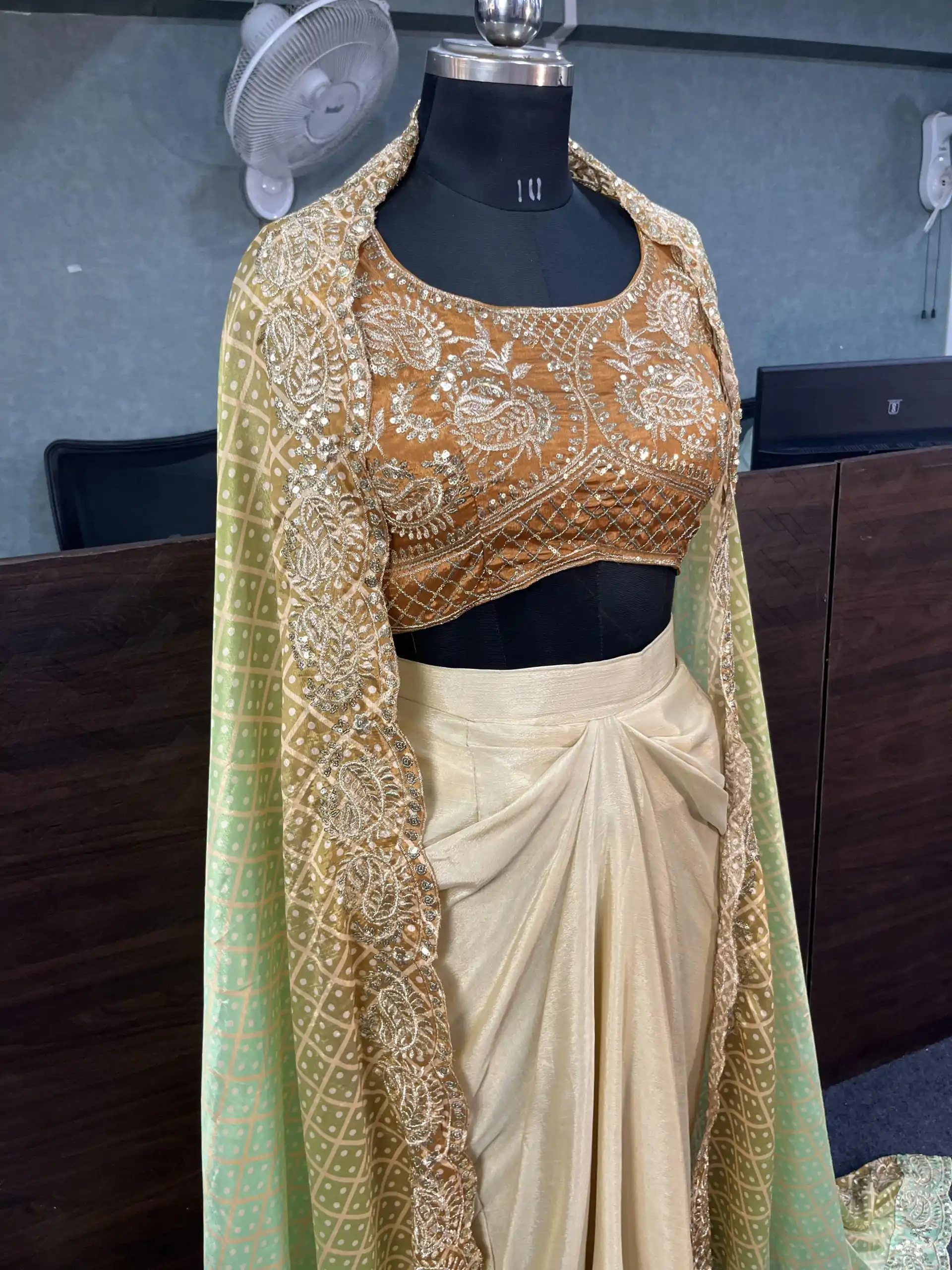 Lovely Orange Color Chinon Silk Embroidery Sequins Work Dhoti Suit - Image 4