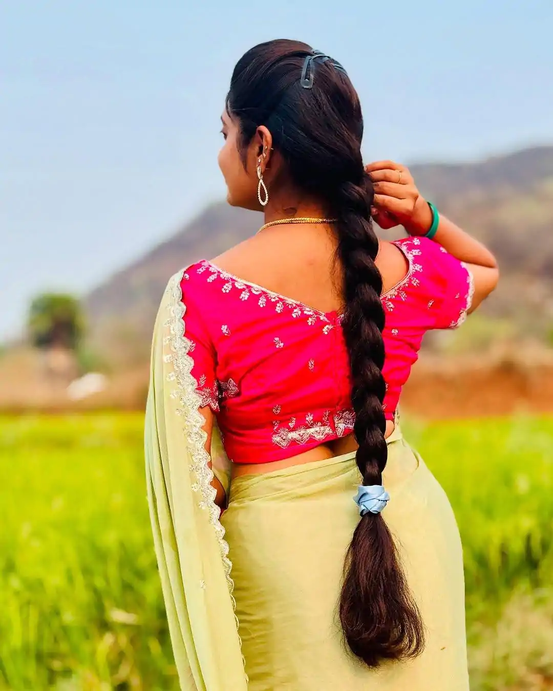 Lovely Pista And Pink Color Chinnon Embroidery Sequence Saree - Image 2