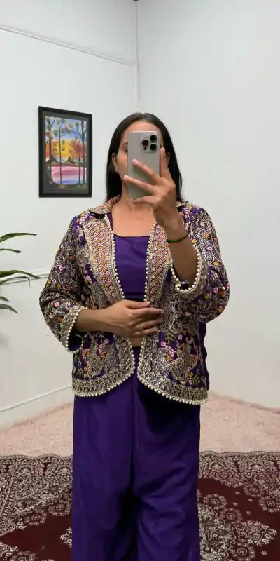 Lovely Purple Color Chinon Embroidery With Moti Lace Salwar Suit