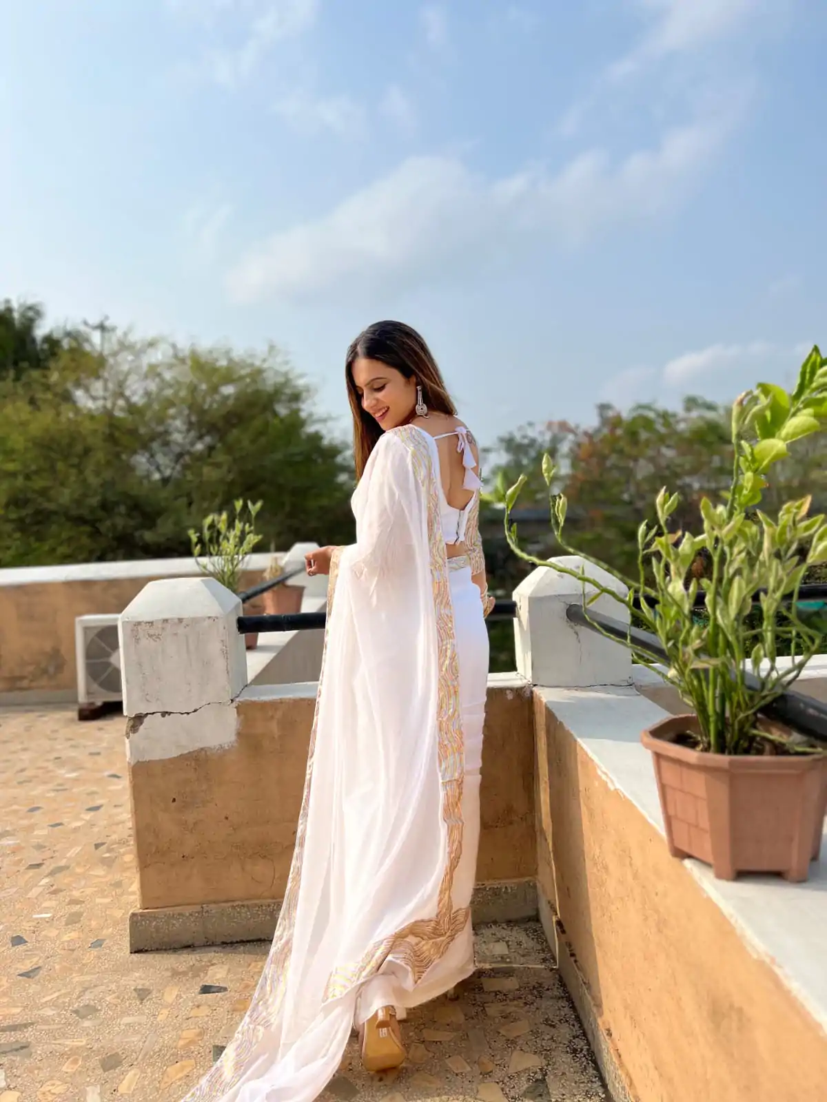 Lovely White Color Georgette Sequence Work Lace Saree - Image 3